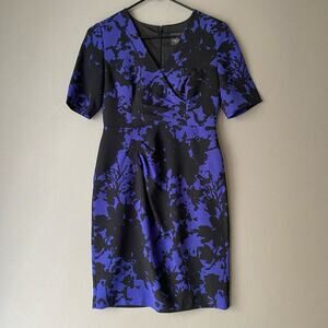 Adrianna Papell size 2 black and blue short sleeve sheath‎ dress